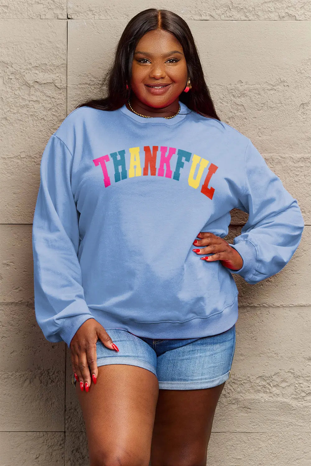 Simply Love Full Size THANKFUL Graphic Sweatshirt Trendsi