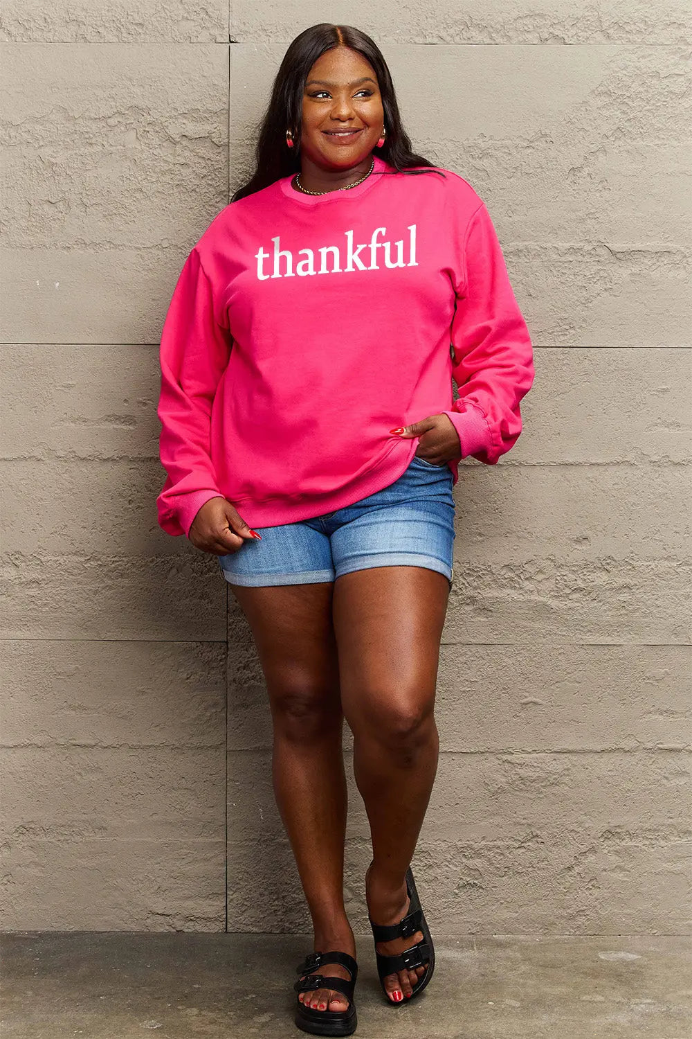 Simply Love Full Size THANKFUL Graphic Sweatshirt Trendsi