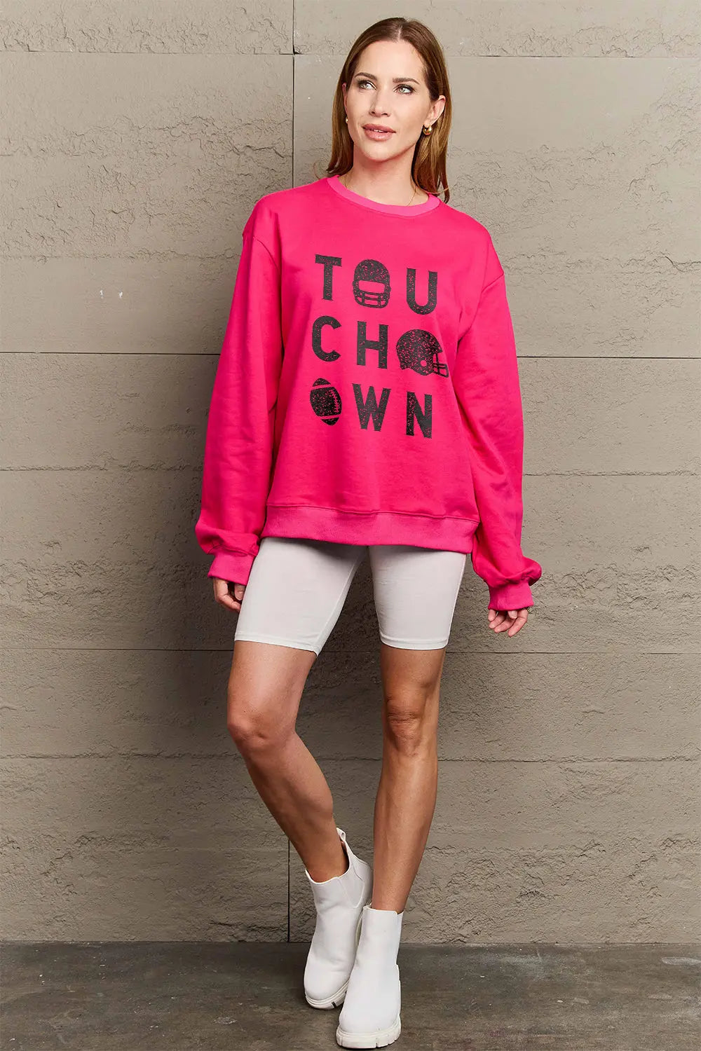 Simply Love Full Size TOUCHDOWN Long Sleeve Sweatshirt Trendsi