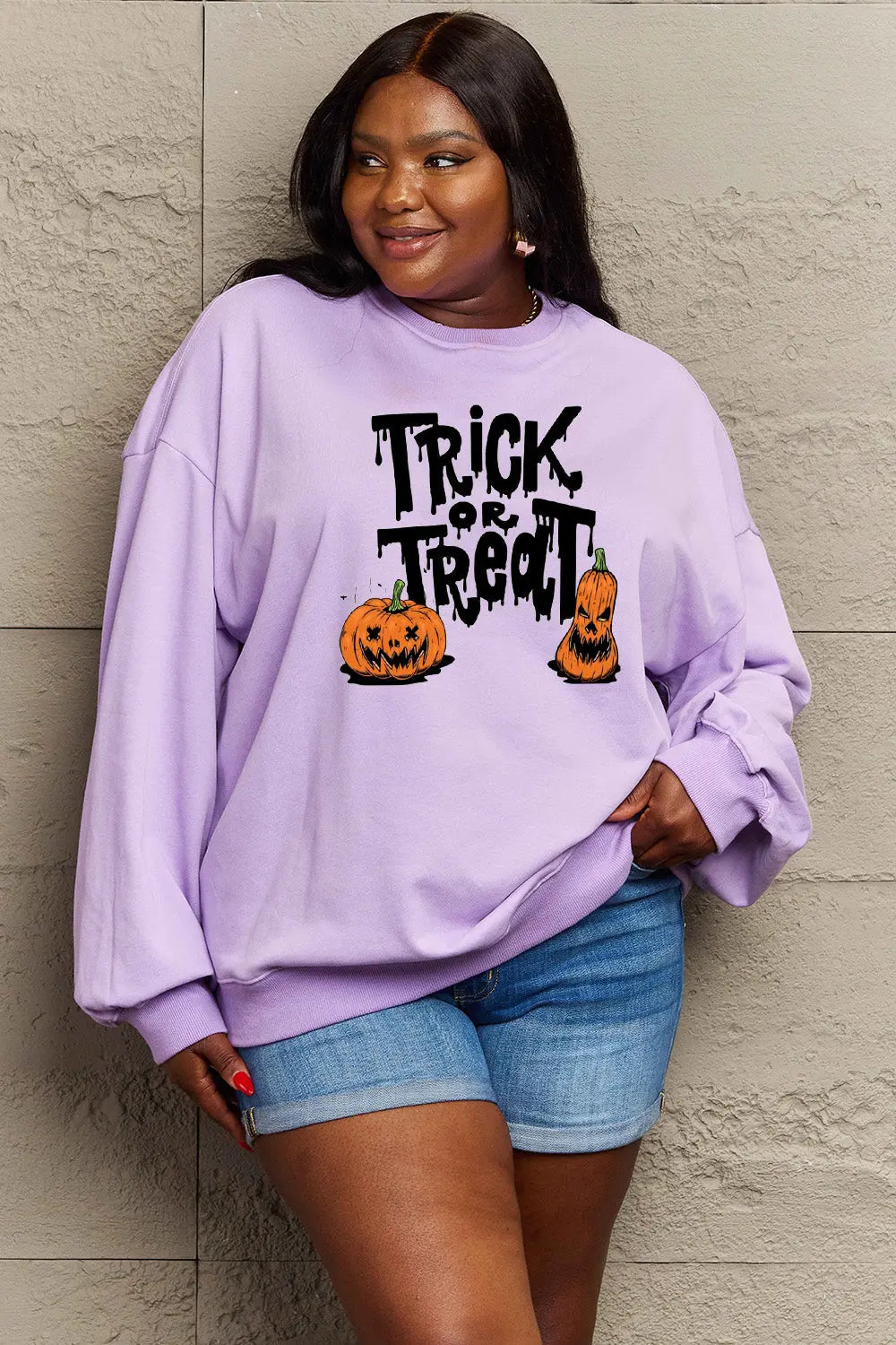 Simply Love Full Size TRICK OR TREAT Graphic Sweatshirt Trendsi