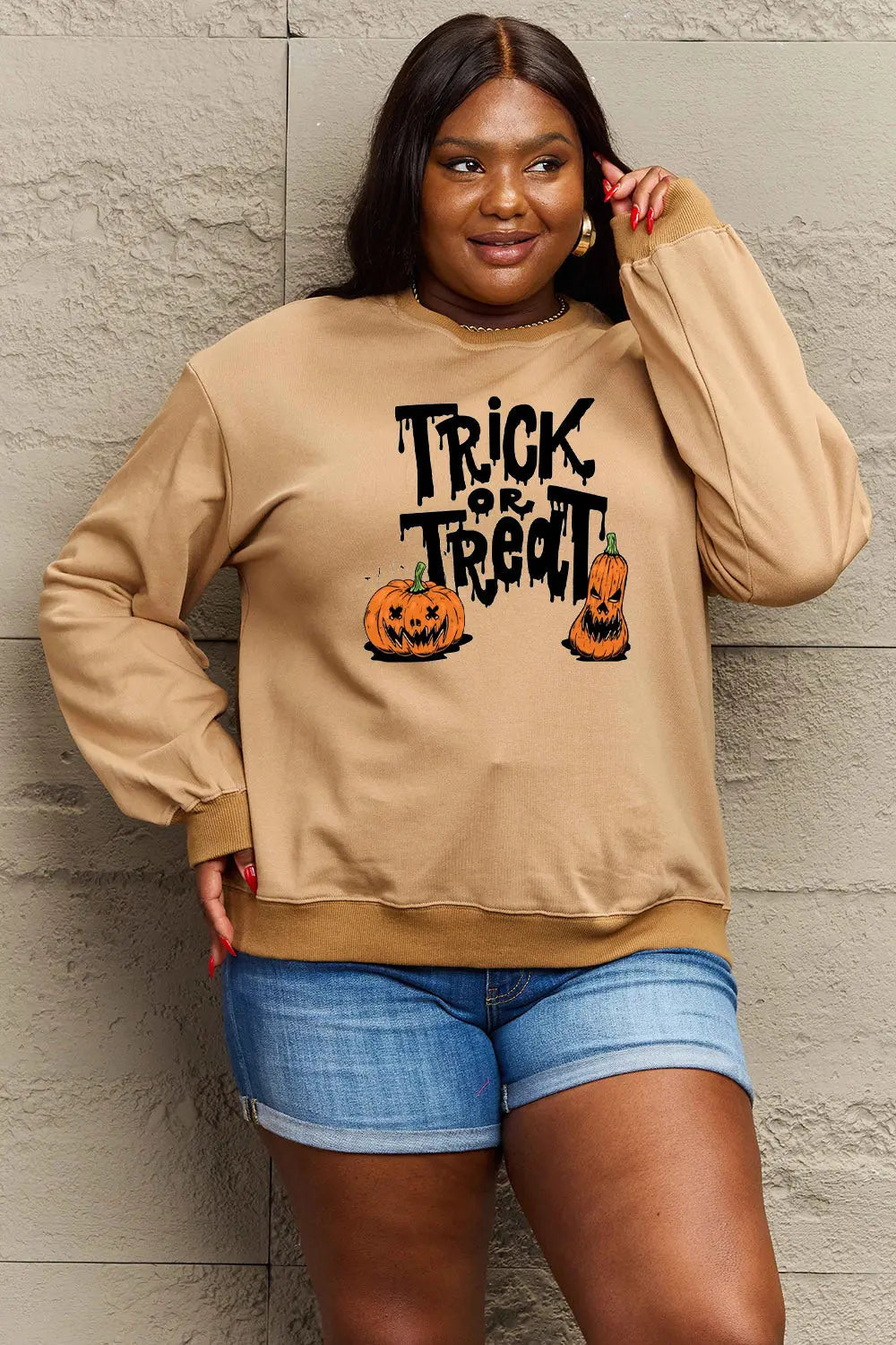 Simply Love Full Size TRICK OR TREAT Graphic Sweatshirt Trendsi