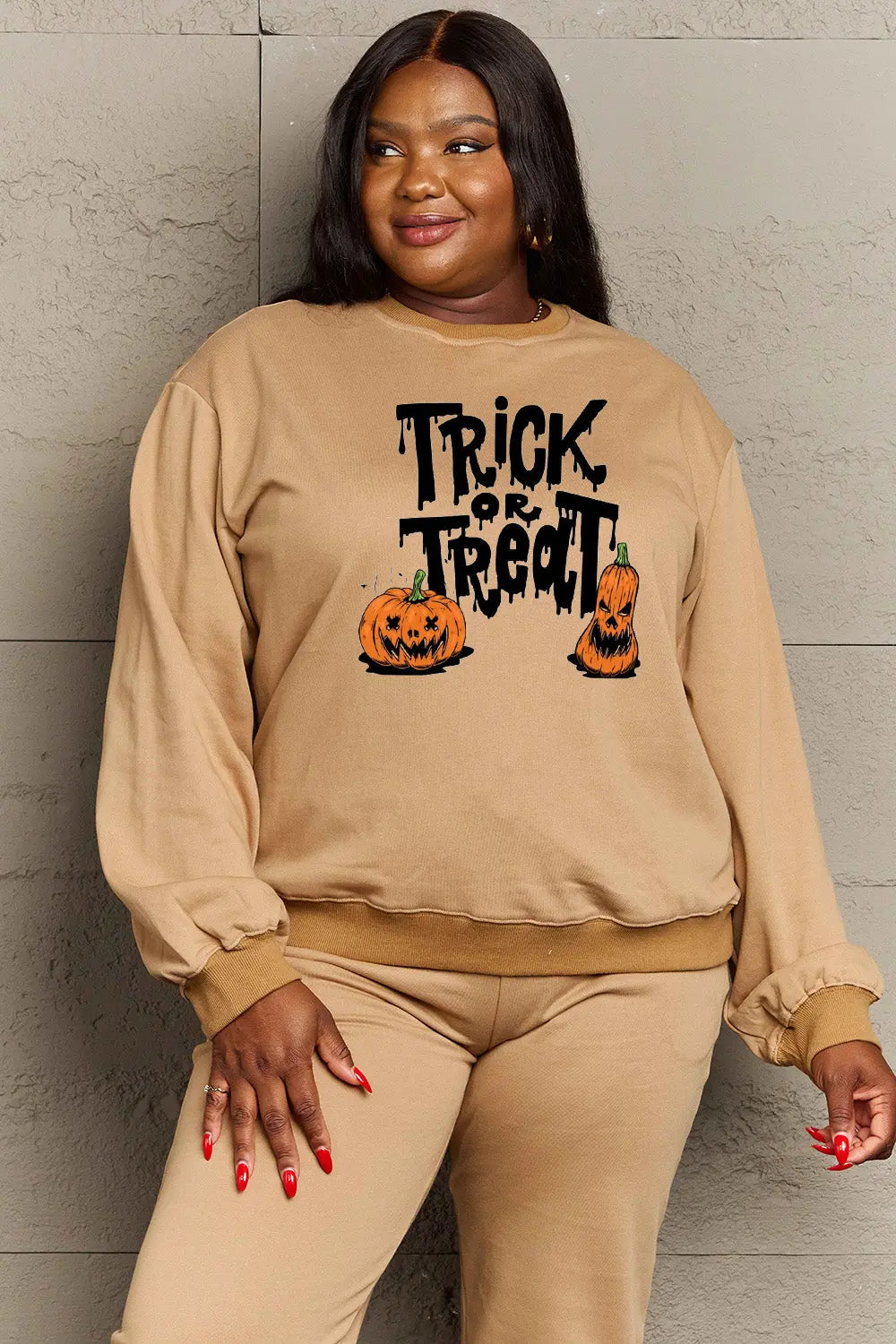 Simply Love Full Size TRICK OR TREAT Graphic Sweatshirt Trendsi