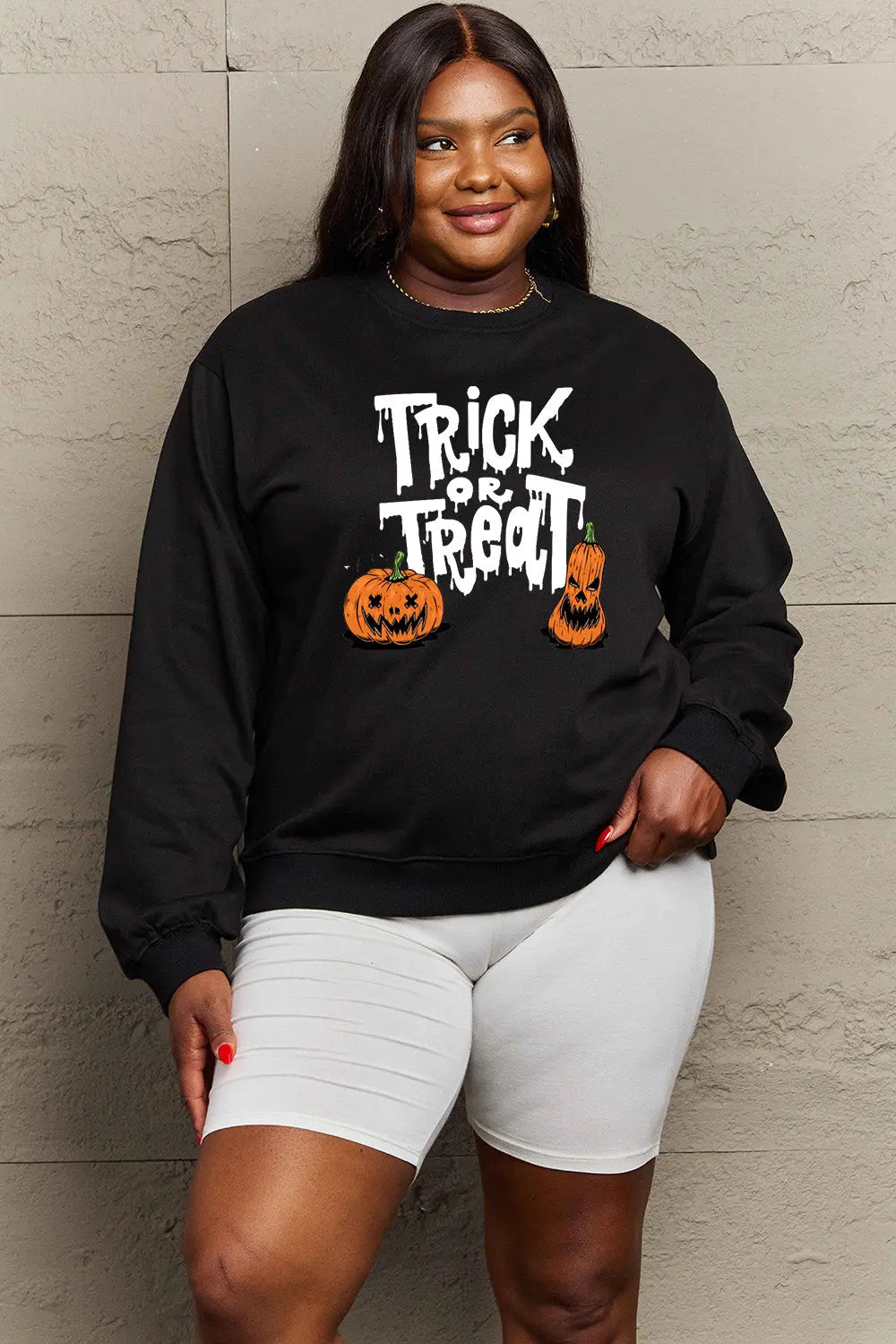 Simply Love Full Size TRICK OR TREAT Graphic Sweatshirt Trendsi