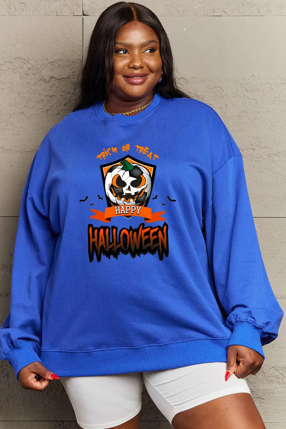 Simply Love Full Size TRICK OR TREAT HAPPY HALLOWEEN Graphic Sweatshirt Trendsi