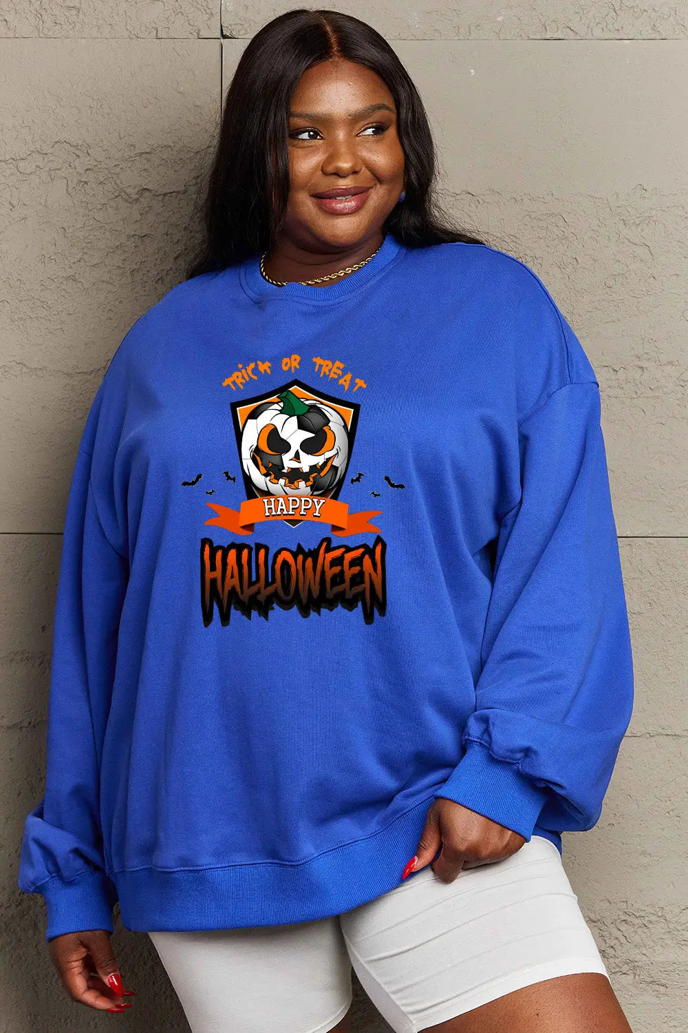 Simply Love Full Size TRICK OR TREAT HAPPY HALLOWEEN Graphic Sweatshirt Trendsi