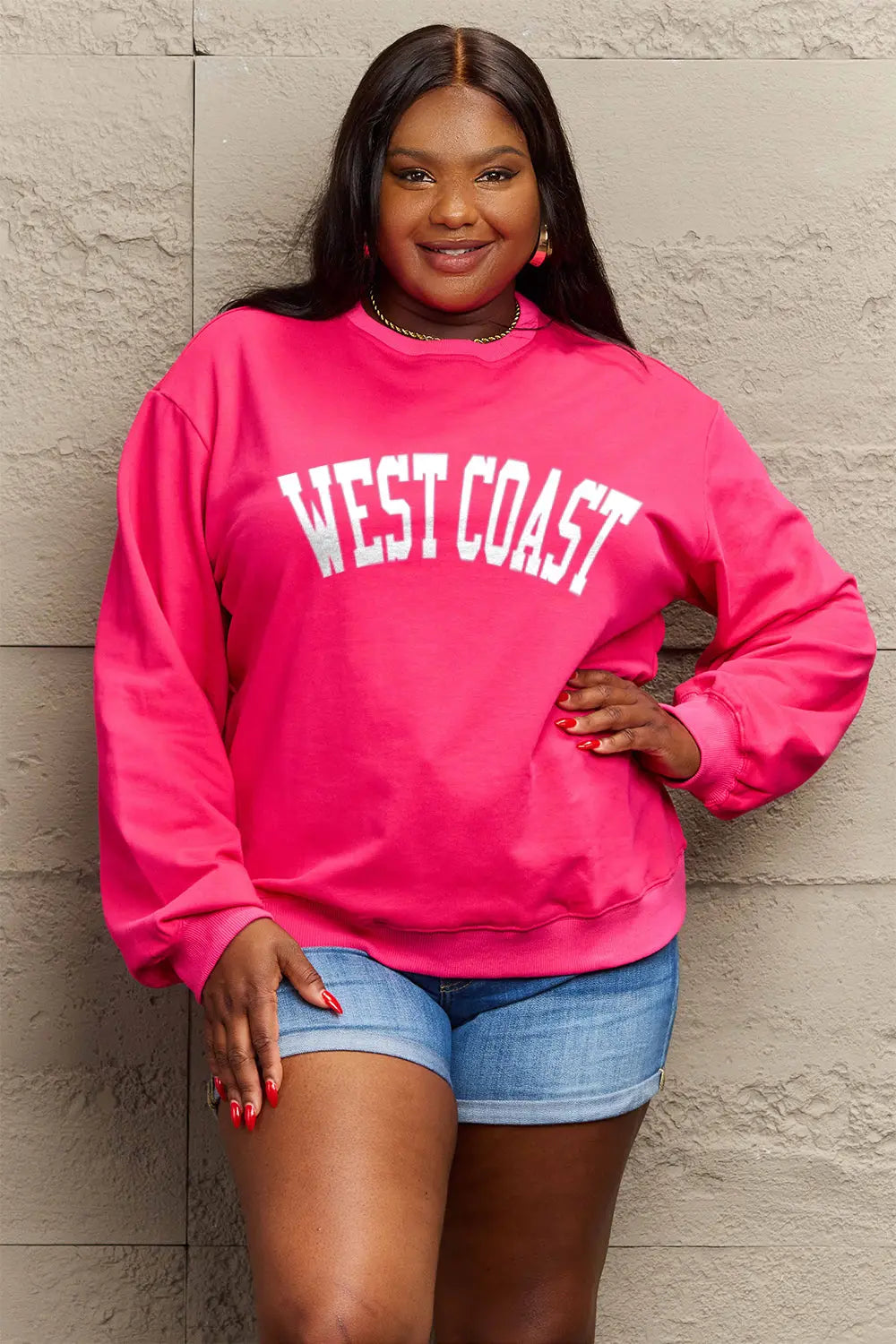 Simply Love Full Size WEST COAST Graphic Long Sleeve Sweatshirt Trendsi