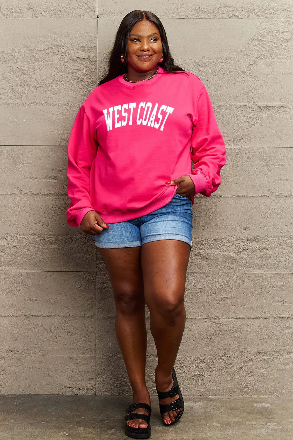 Simply Love Full Size WEST COAST Graphic Long Sleeve Sweatshirt Trendsi