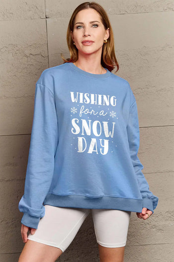 Simply Love Full Size WISHING FOR A SNOW DAY Round Neck Sweatshirt Trendsi