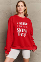 Simply Love Full Size WISHING FOR A SNOW DAY Round Neck Sweatshirt Trendsi