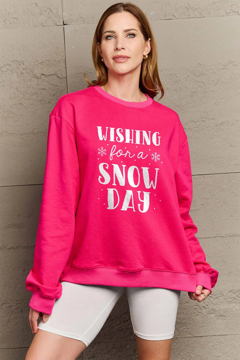 Simply Love Full Size WISHING FOR A SNOW DAY Round Neck Sweatshirt Trendsi