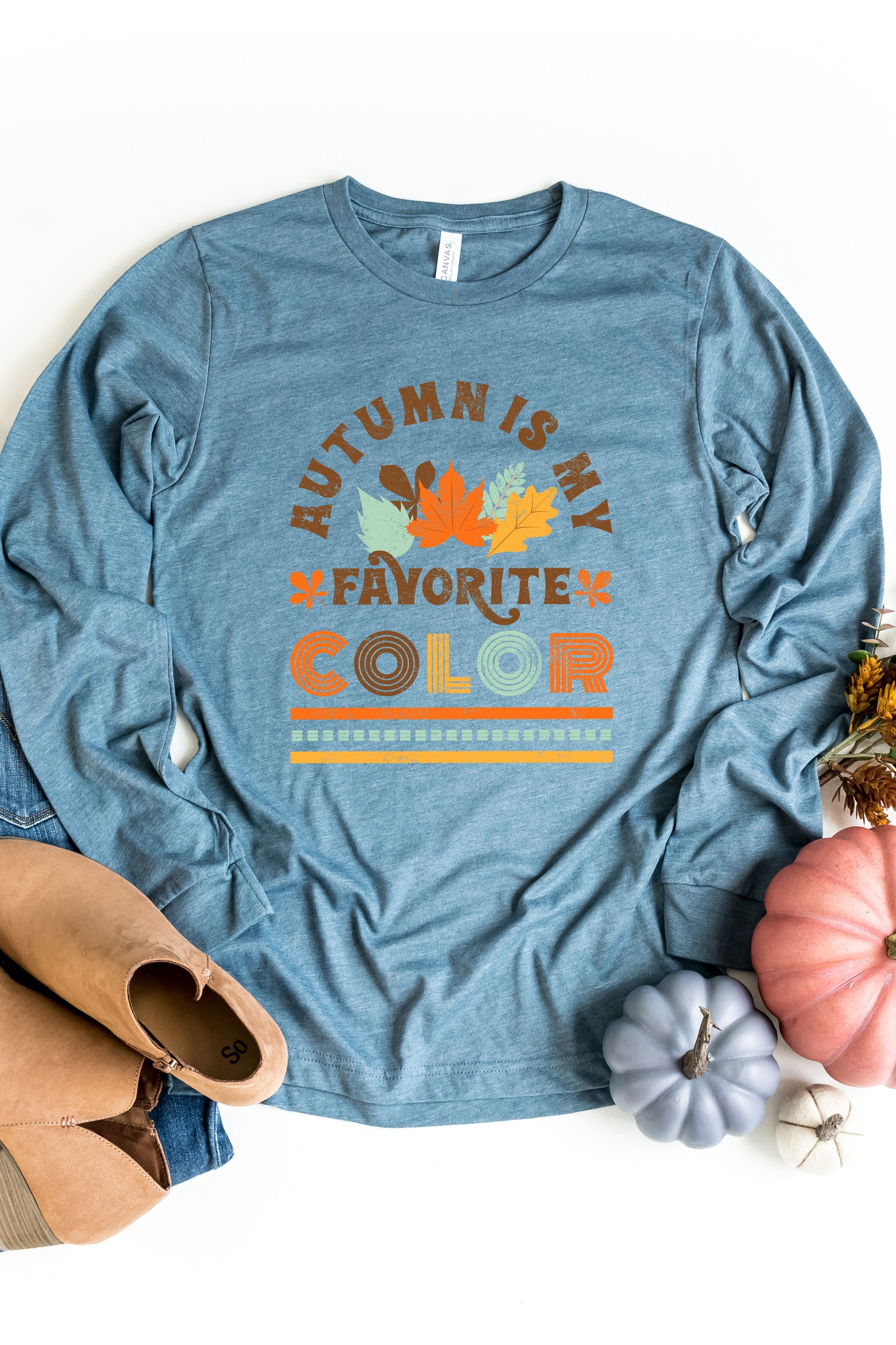 Autumn Is My Favorite Color Colorful | Long Sleeve Crew Neck Olive and Ivory Retail