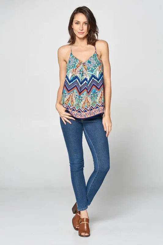 Sleeveless Print V-neck Tank Top Renee C.