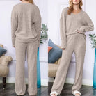 Slouchy Beige ribbed knit loungewear set EG fashion