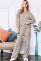 Slouchy Beige ribbed knit loungewear set EG fashion