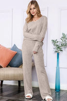 Slouchy Beige ribbed knit loungewear set EG fashion