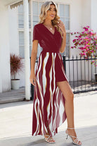 Smocked High-Low Printed Surplice Dress Trendsi