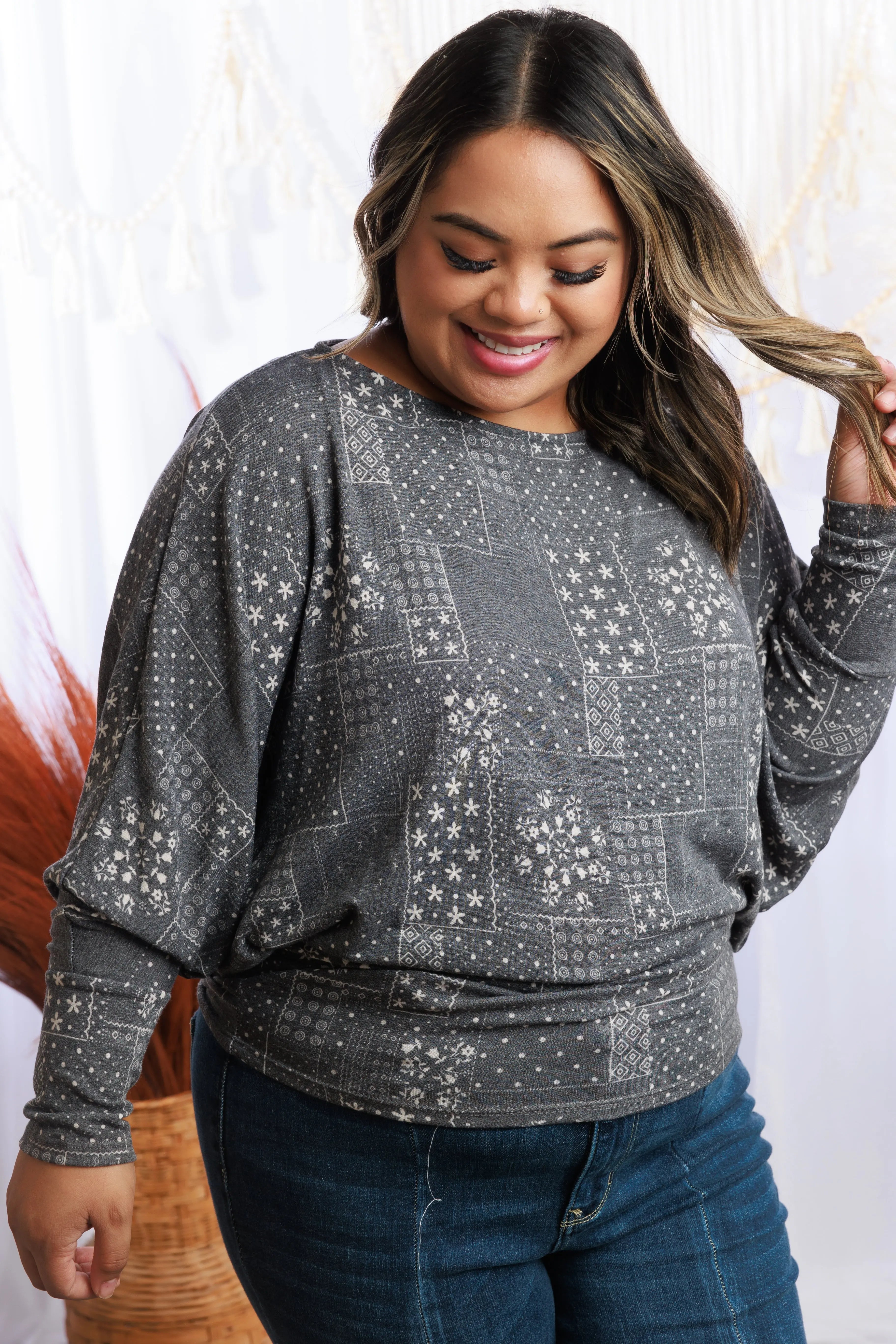 Snowflakes & Patches Dolman Boutique Simplified