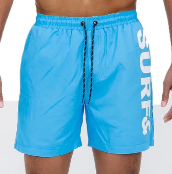 Solid Lined Beach Swim Text Swim Shorts WEIV