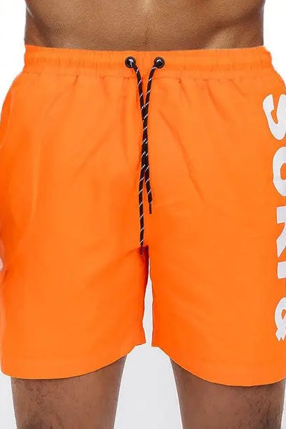 Solid Lined Beach Swim Text Swim Shorts WEIV