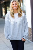 White/Grey Cable Knit Sequin Tassel Hacci Sweater Sugarfox