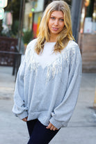 White/Grey Cable Knit Sequin Tassel Hacci Sweater Sugarfox