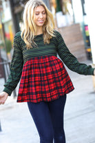 Holiday Plaid Babydoll Color Block Swing Top Haptics