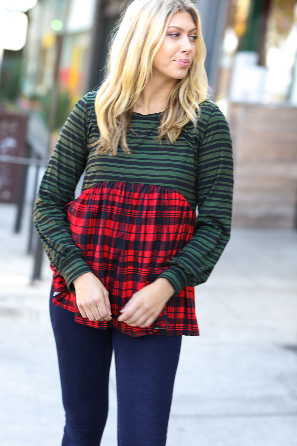 Holiday Plaid Babydoll Color Block Swing Top Haptics