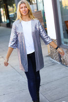 Holiday Silver Iridescent Sequin Open Lined Cardigan Haptics