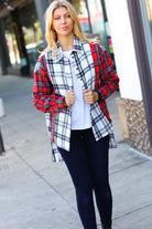 Holiday Red & White Plaid Color Block Hi Lo Shacket Haptics