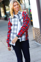 Holiday Red & White Plaid Color Block Hi Lo Shacket Haptics