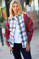 Holiday Red & White Plaid Color Block Hi Lo Shacket Haptics