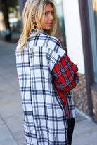 Holiday Red & White Plaid Color Block Hi Lo Shacket Haptics