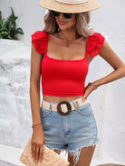 Square Neck Cap Sleeve Cropped Top Trendsi