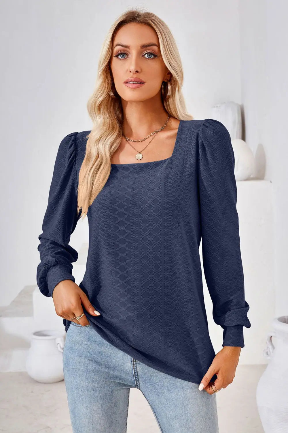 Square Neck Puff Sleeve Blouse Trendsi