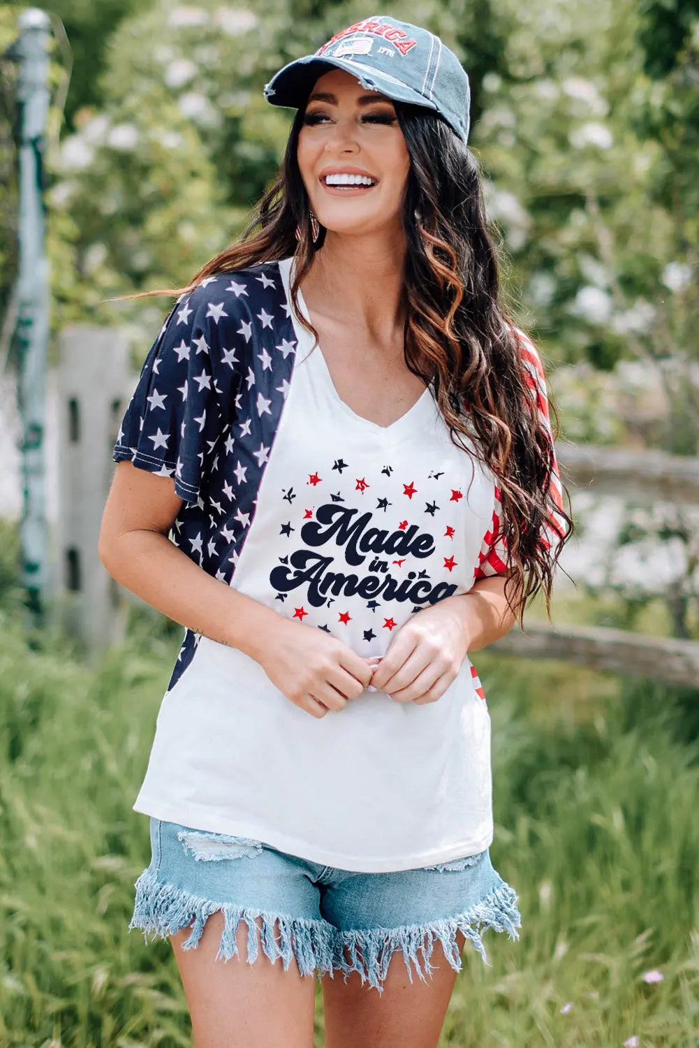 Stars and Stripes V-Neck Tee Shirt Casual Chic Boutique