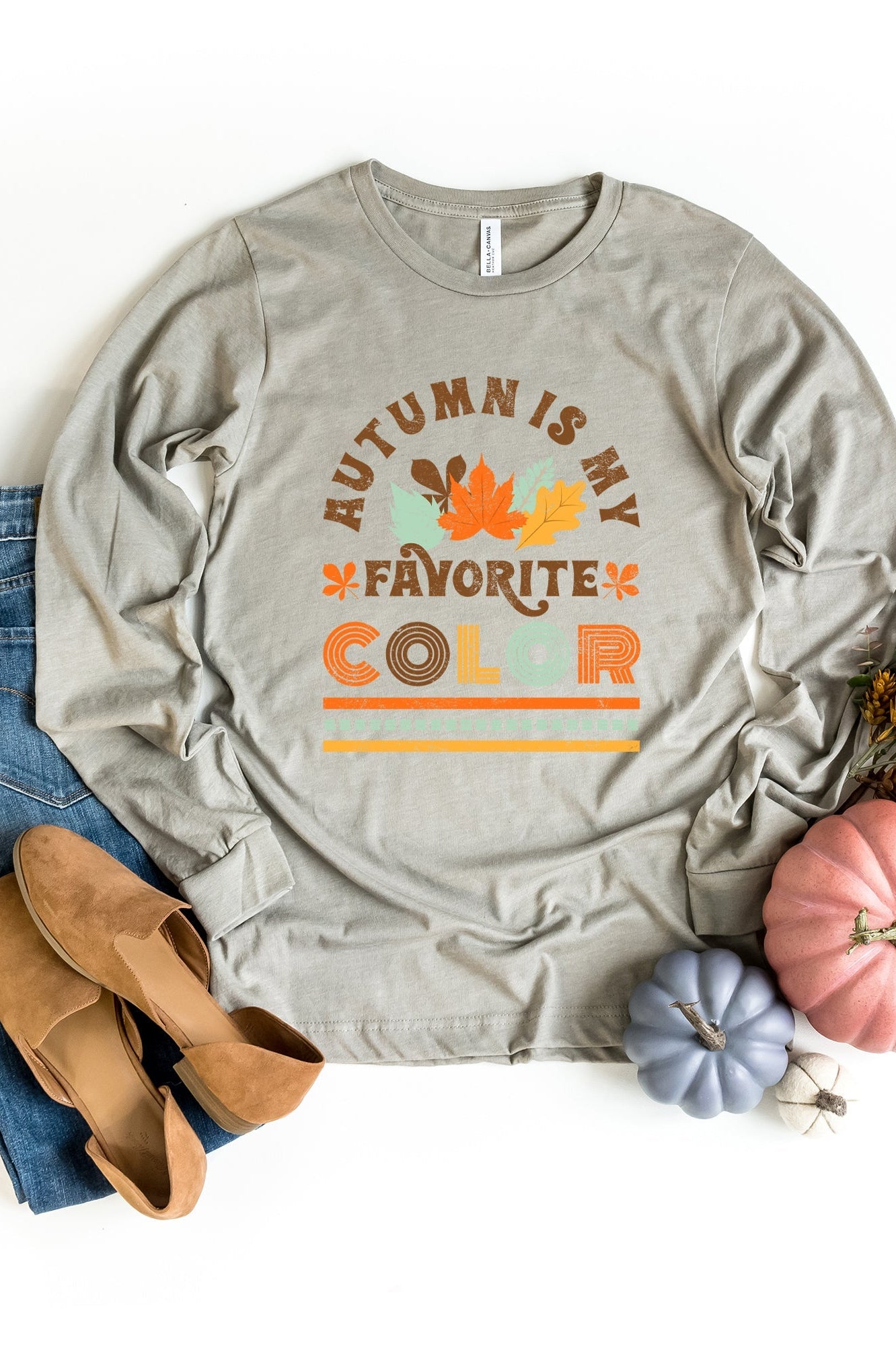 Autumn Is My Favorite Color Colorful | Long Sleeve Crew Neck Olive and Ivory Retail