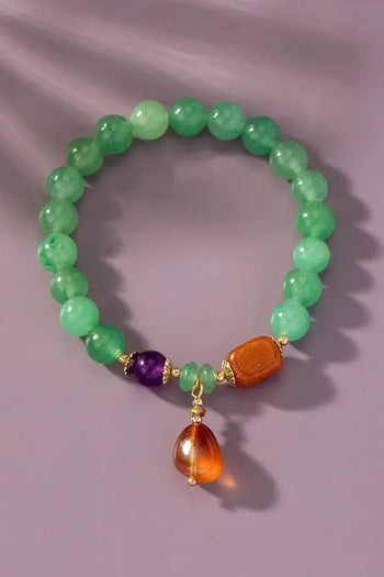 Stretch green agate bracelet red charm drop LA3accessories