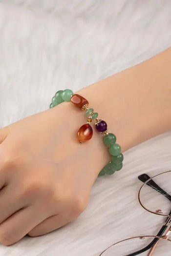 Stretch green agate bracelet red charm drop LA3accessories