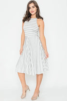 Stripe Halter Neck Midi Swing Dress EG fashion