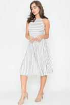 Stripe Halter Neck Midi Swing Dress EG fashion