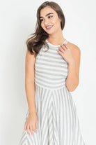 Stripe Halter Neck Midi Swing Dress EG fashion