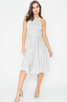 Stripe Halter Neck Midi Swing Dress EG fashion