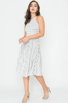 Stripe Halter Neck Midi Swing Dress EG fashion