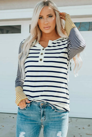 Striped Buttoned Long Sleeve Top Casual Chic Boutique