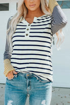 Striped Buttoned Long Sleeve Top Casual Chic Boutique