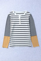 Striped Buttoned Long Sleeve Top Casual Chic Boutique