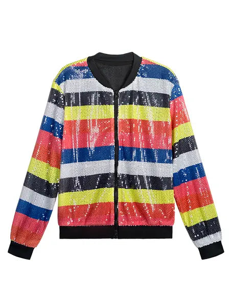 Striped Loose Sequin Jacket HFLAWVDXNV Casual Chic Boutique