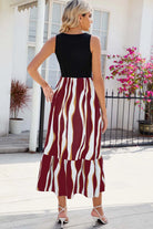 Striped Round Neck Sleeveless Midi Dress Trendsi