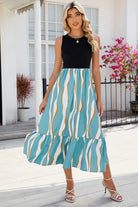 Striped Round Neck Sleeveless Midi Dress Trendsi