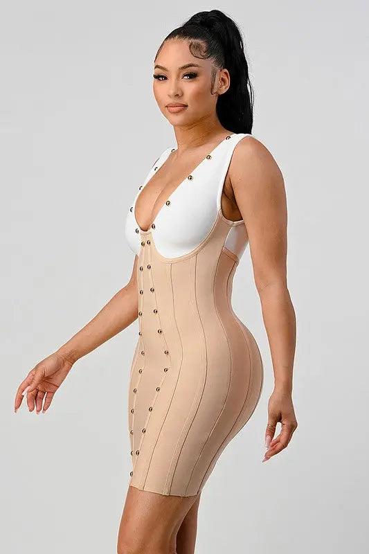 Stunning beads contrast color sexy bandage dress Athina